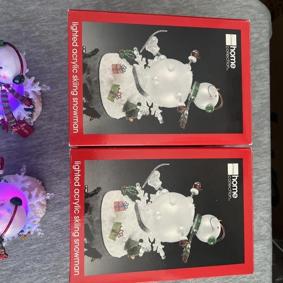 JCPenney Home Lighted Color Changing Acrylic Skiing Snowmen Pair Winter Vintage - Picture 2 of 16